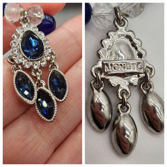 Monet Fiery Sapphire Blue Rhinestone Glass Bead Clear AB Chez Bead Necklace Set - Picture 5 of 11